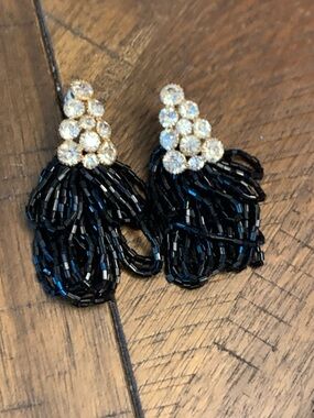 Gold Crystal & Black Beaded Drop Earrings - Women's Jewelry